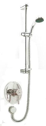 Recessed sequential thermostatic shower mixer valve, hose, riser rail, and shower handset