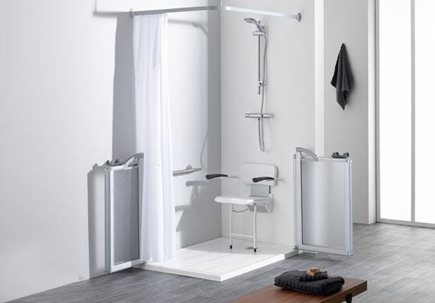 EASA EVOLUTION half height corner shower enclosure. Note the widest possible entrance when both bi-fold doors are fully opened.