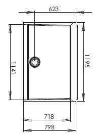 Diagram showing critical measurements of the 1200mm alcove shower pod