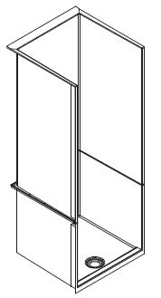 Drawing showing two sections (upper and lower) of the 800 and 900 alcove shower pods