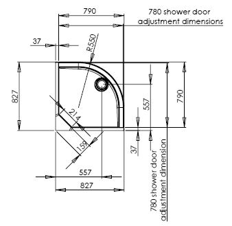 Dimensions of the 800 quadrant shower pod