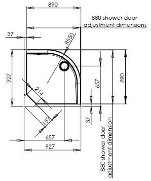 Dimensions of the 900 quadrant shower pod