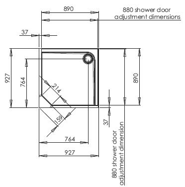 900mm square corner shower pod dimensions