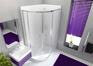 Envirotec offest corner shower pod in porcelain white finish