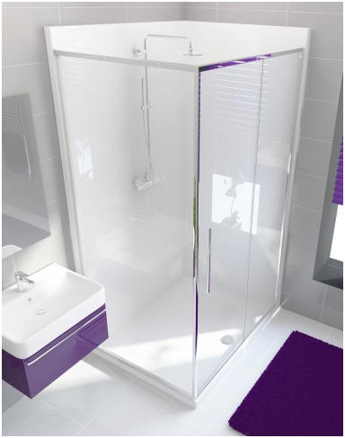 Envirotec 1200 x 800 shower pod, shown with a sliding door and fixed end panel.