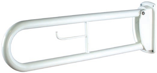 Fold down hinged support rail with integral toilet roll holder - 760mm long