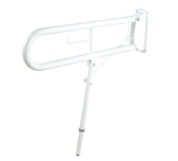 Fold down hinged support rail 760mm long with supporting leg and integral toilet roll holder