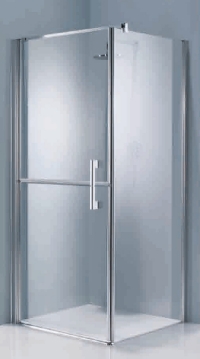 Corner shower enclosure with single stable style glass pivot door