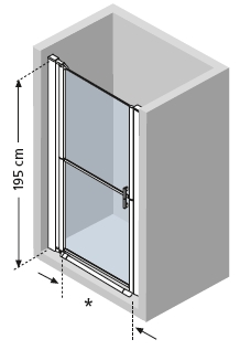 Diagram of single pivot style stable shower door hinged left