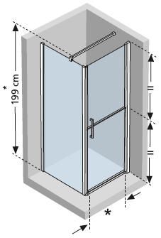 Right hand corner shower enclosure with stable style glass pivot door opening