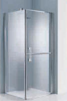 Corner shower enclosure with fixed side panel and single saloon style door
