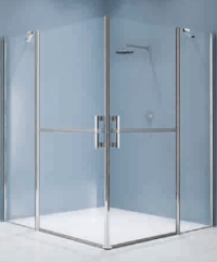 Extra large corner shower enclosure with twin saloon style doors and corner entry