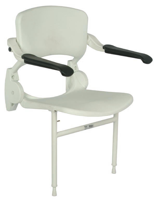 Folding deluxe moulded shower seat with arm rests