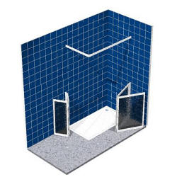 Rectangular corner shower enclosure with a bi fold door along each access edges