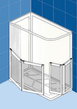 Option H left handed corner shower cubicle with two bi-fold half height shower doors