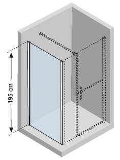 By using a fixed side panel the large stable shower door can be configured as a large corner shower enclosure