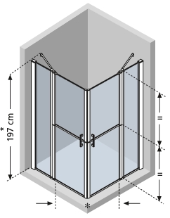 Extra large corner shower with double stable doors and entry from the corner