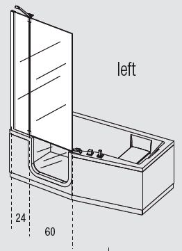 Left hand COMBY shower screen for Novellini IRIS walk in bath