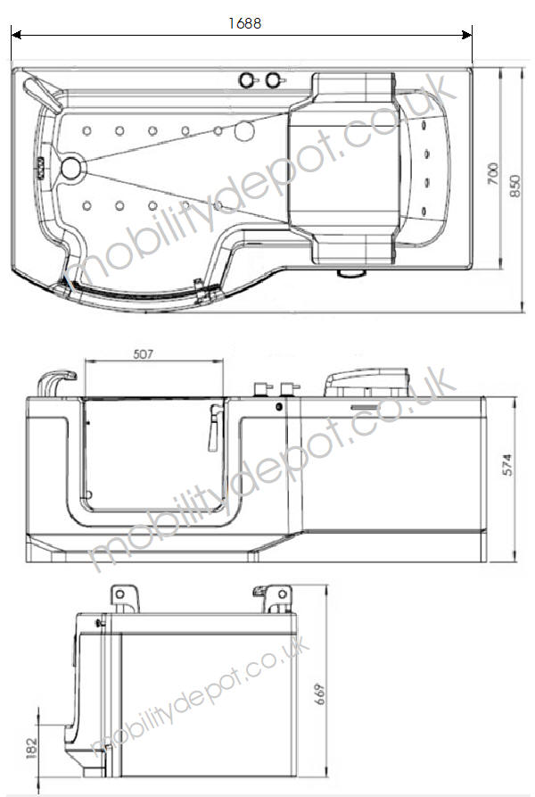 Indiana walk in bath dimensions diagram