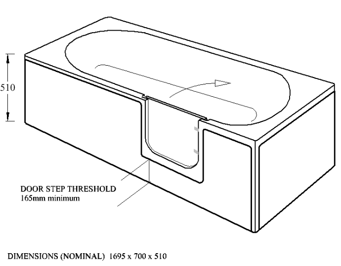 Mantaleda ABALONE RV walk in bath - Tech diagram 1