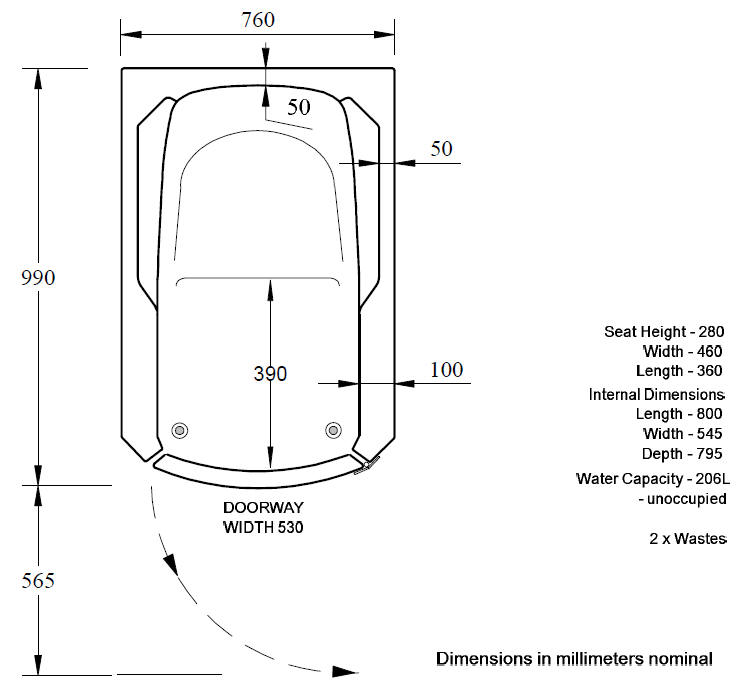 AMBIANCE walk in bath diagram 2