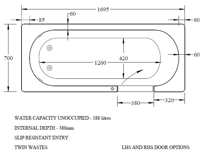 Mantaleda AVRAIL RV walk in shower bath - Diagram 2