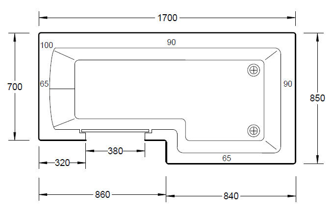 Dimensions of The Mantaleda  LARIMAR walk in shower bath (2)