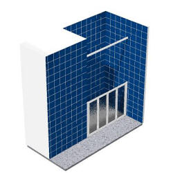 Alcove shower enclosed by two half height bi fold doors