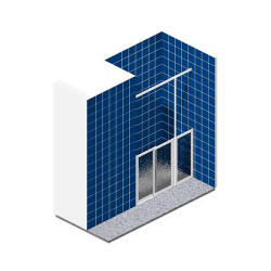 An extra long alcove shower enclosure with fixed half height panel and two half height pivot doors
