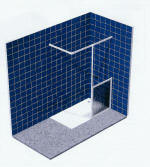 Corner enclosure configured open ended with fixed side panel