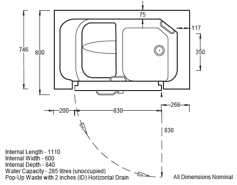 TRANQUILITY 750 WALK IN BATH diagram 2